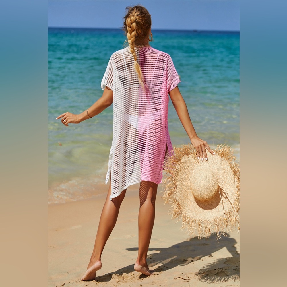 Openwork Contrast Slit Knit Cover Up onesize - Picture 7 of 16